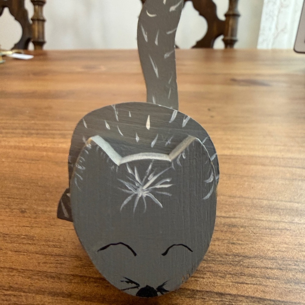 Handcrafted Gray Wooden Cat Figurine - Home Accents
